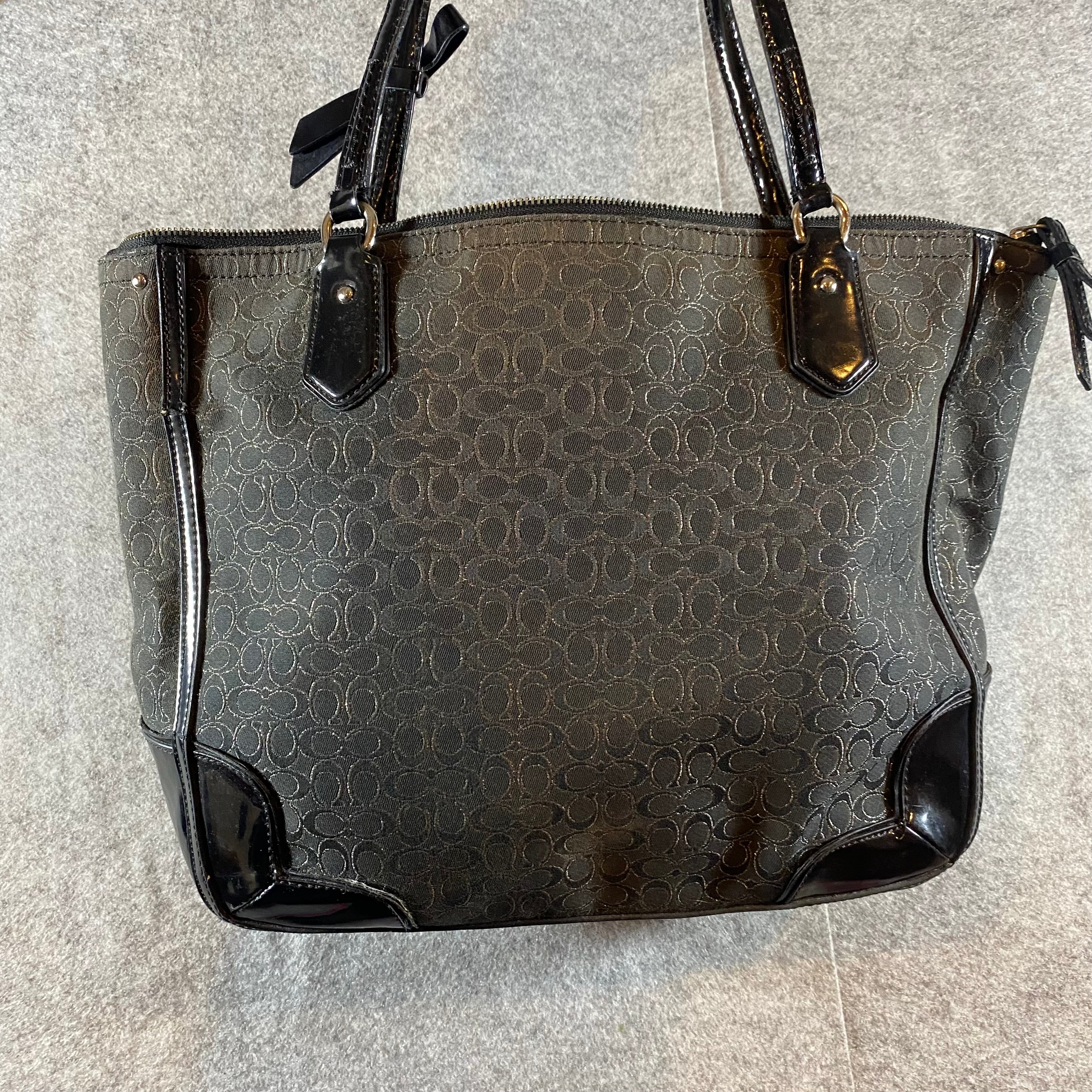 Coach Purse Black J1382-26414 Poppy Metallic Hand Bag Purse Tote (Flaws)