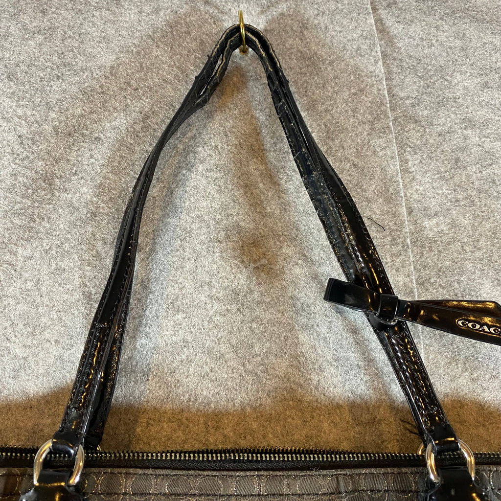 Coach Purse Black J1382-26414 Poppy Metallic Hand Bag Purse Tote (Flaws)