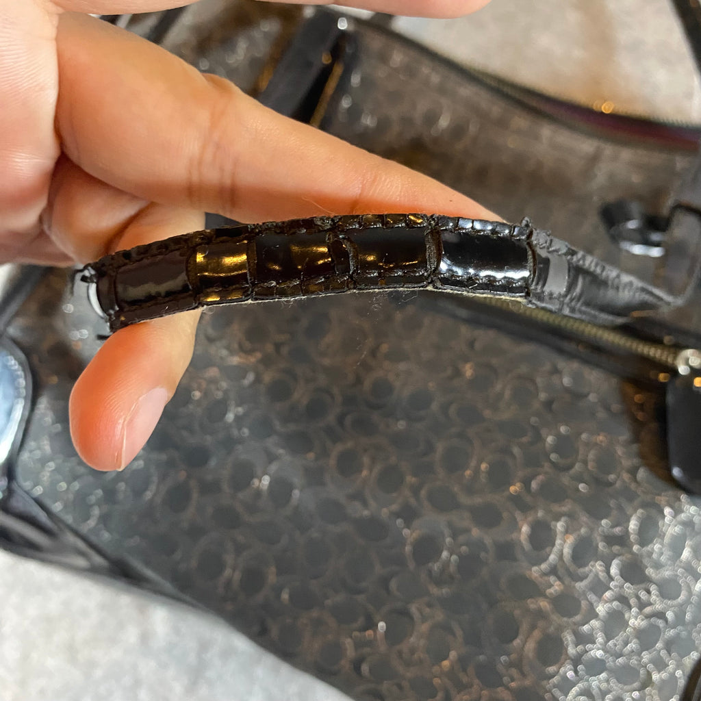 Coach Purse Black J1382-26414 Poppy Metallic Hand Bag Purse Tote (Flaws)