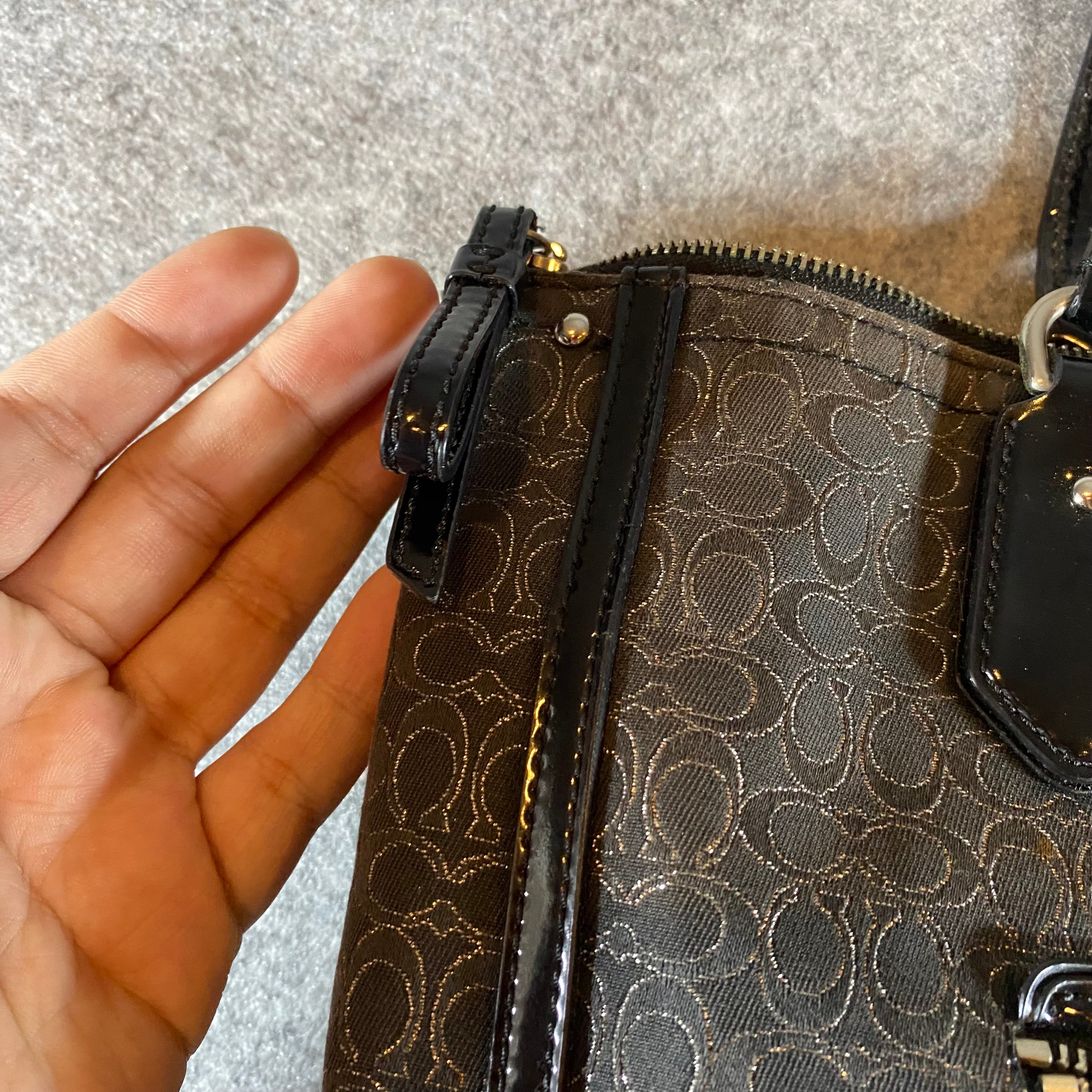 Coach Purse Black J1382-26414 Poppy Metallic Hand Bag Purse Tote (Flaws)